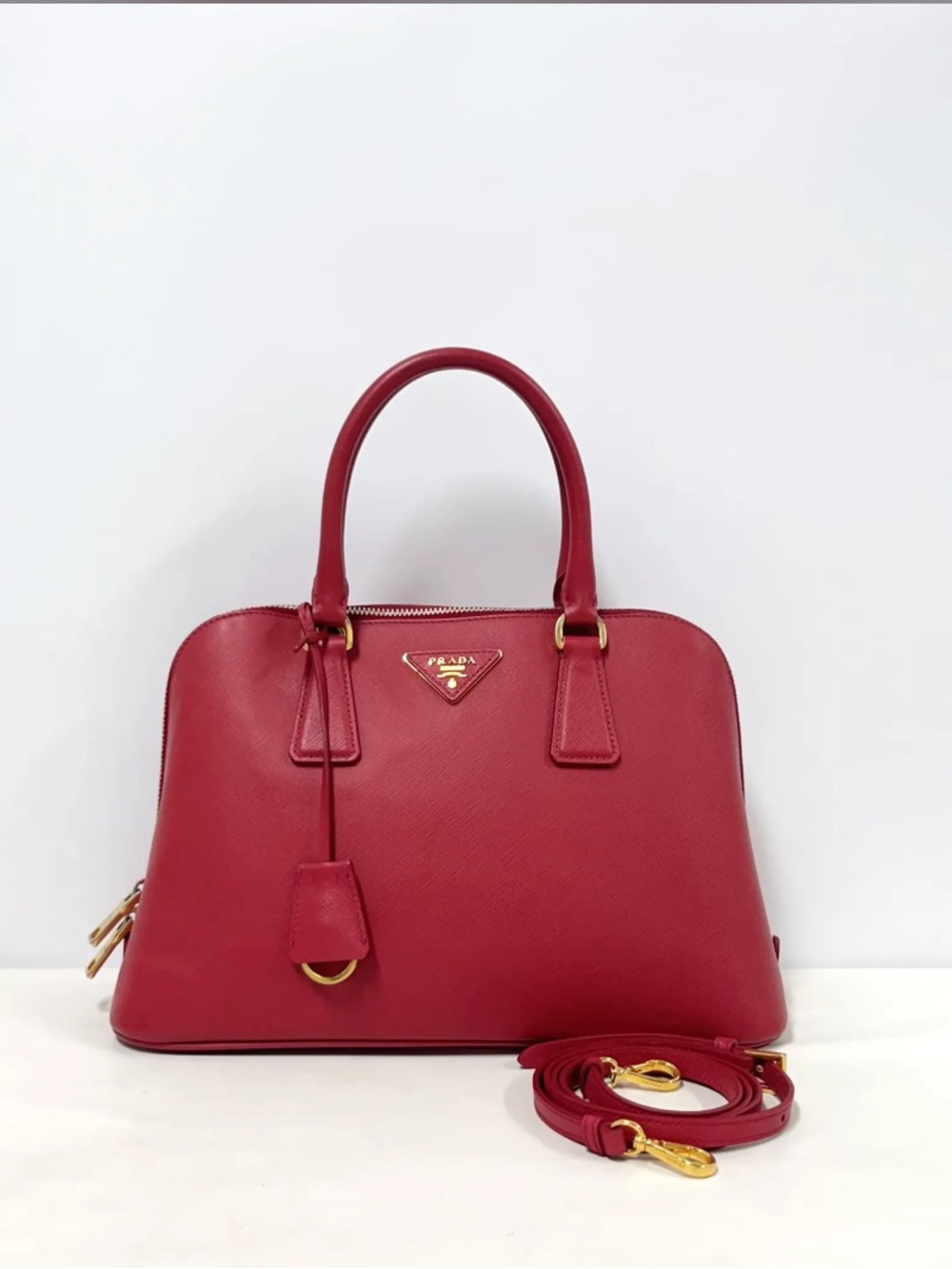 Prada Red Saffiano Leather Satchel with Gold Hardware